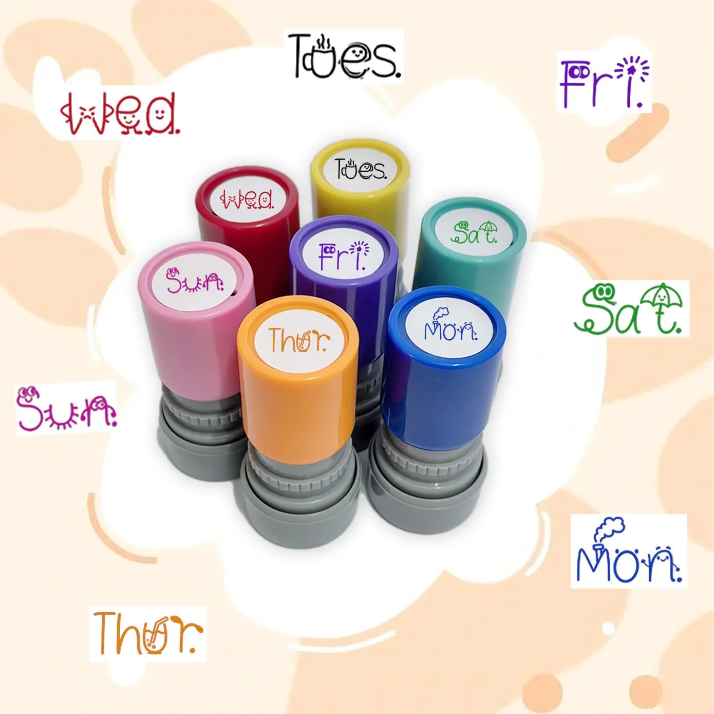 

7-недельный костюм с печатью, понедельник воскресенье, запись в время жизни, часы в список дневниках, товары для изготовления красивых воскресных развлечений, прекрасный узор с печатью