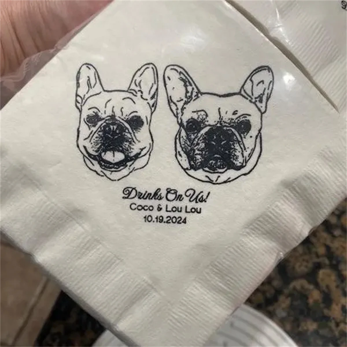 Custom Pet Wedding Napkins, Custom Pet Cocktail Napkins, Personalized Wedding Napkins Dog or Cat, Wedding Napkins Dogs，50Pcs