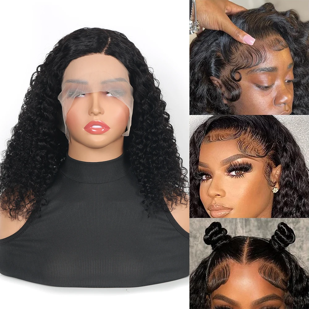 Jerry Curly Short Bob Wig Human Hair 13x4 Lace Front Wigs Pre Plucked 180 Density Kinky Curly 13x5x2 Side Part Lace Frontal Wigs