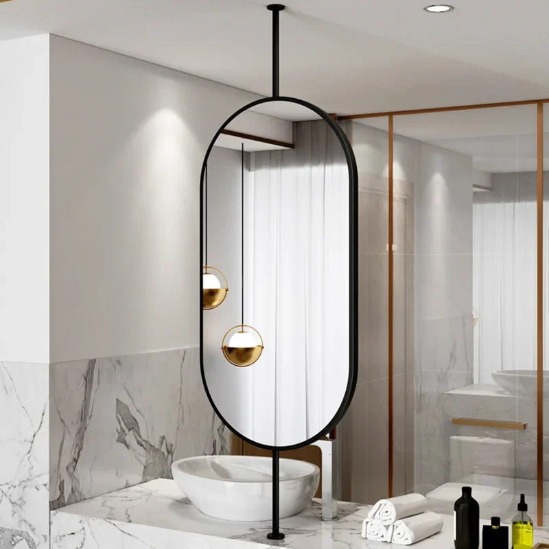 Bathroom Mirrors Floor Mirror With Light Decoration Home Makeup Round Handle Circular Espejos Para Pared Full Body Size Wall Led