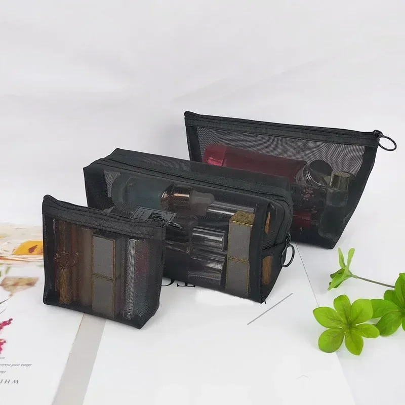 Estuche de maquillaje de malla transparente con cremallera para mujer, organizador de artículos de tocador, bolsas de viaje, bolsa de cosméticos de