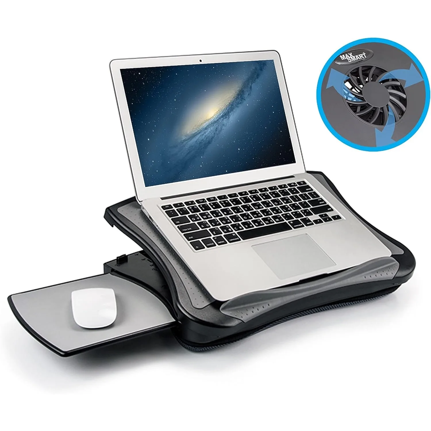 

Laptop stand, equipped with mouse pad, cushion, and USB cooling fan, non slip and heat-insulating tablet stand
