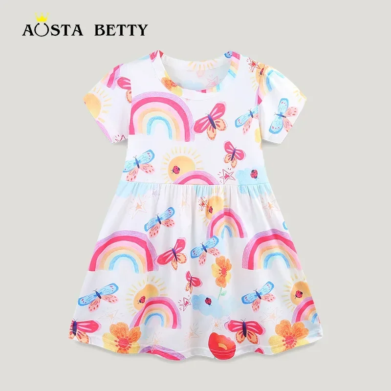 

Summer new princess dress European and American style girls' dress cartoon print round neck short sleeve children's dress