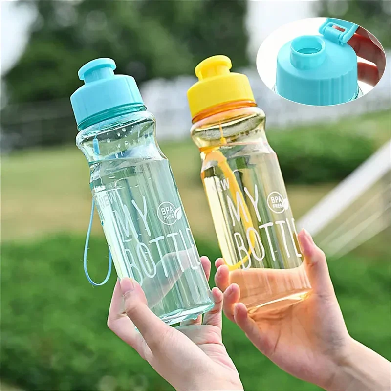 600ml Plastic Water Bottle Portable Sport Cup with Rope Anti-drop Outdoor Water Container Cute Student Couple Water Cup Mug Gift