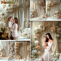 Mocsicka Cream White Floral Background for Maternity Baby Show Photography Curtain Backdrop Wedding Decor Adult Kid Photo Studio