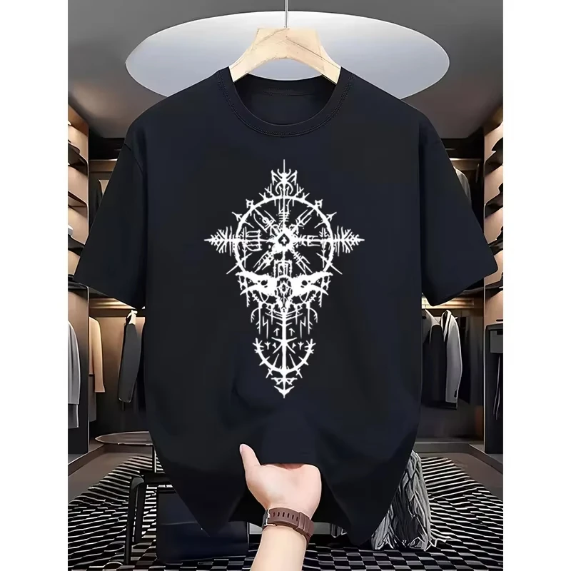 

2025 Лидер продаж, мужская футболка, винтажный топ с короткими рукавами и принтом викингов, весна-лето, мужские повседневные модные крутые футболки, мужская одежда