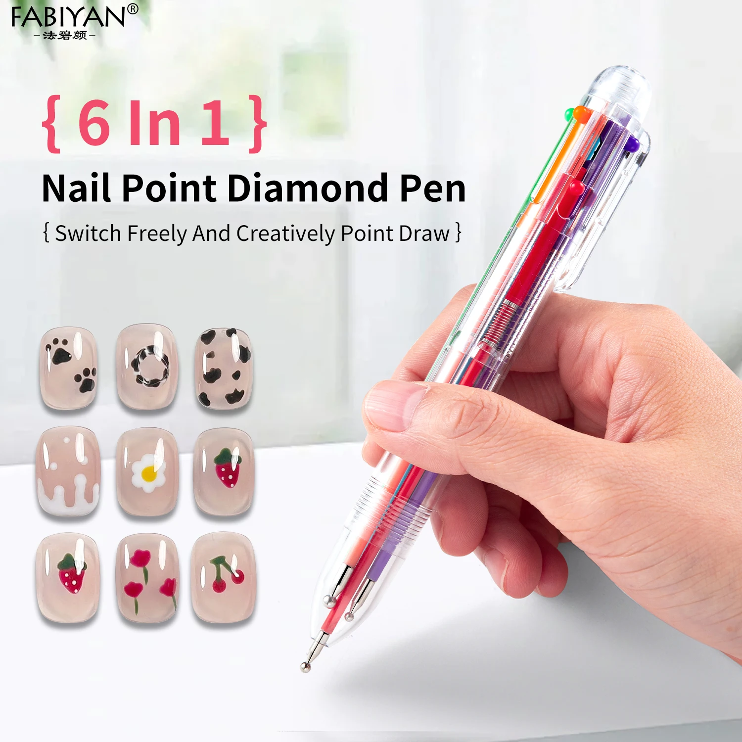 6 In 1 Nail Art Dotting Pen Painting Drawing Carving Rhinestones Gemstone Crystal Pencil Picking Up Pen DIY Nail Dotting Tool