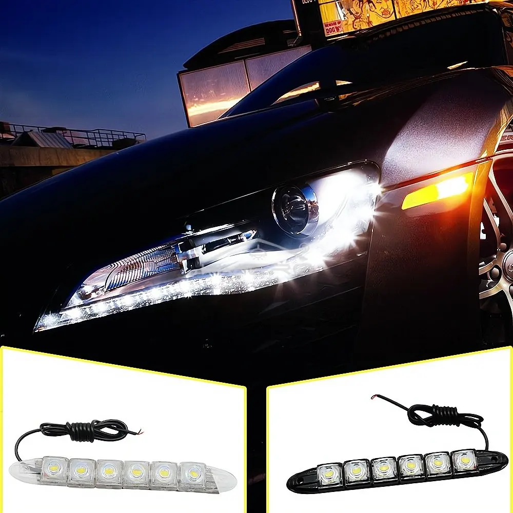 Auto Lamp SMD 12V Decorative Flexible 6LED High Power Car Daytime Night Running Light Strip White Black Shell Super Bright Bulbs