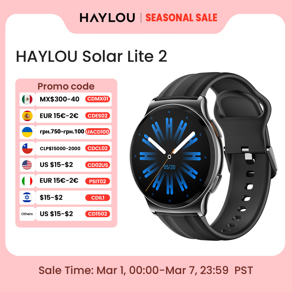  HAYLOU Solar Lite 2 Smartwatch 1.43'' AMOLED Display 24h Health Monitoring 150+ Sports Modes Voice Calling Smart Watch 1ATM 