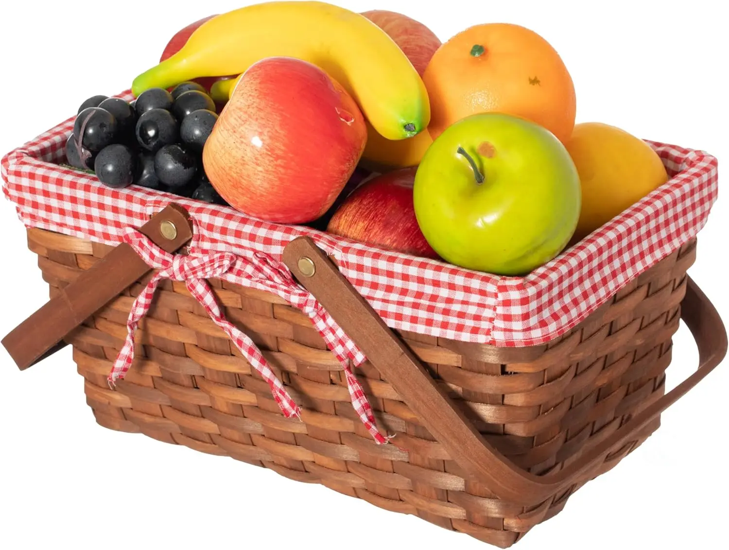 

Корзина для древесной стружки с двумя ручками и красным вкладышем — идеально подходит для хранения игрушек, свежих фруктов или для защиты ваших необходимых вещей.