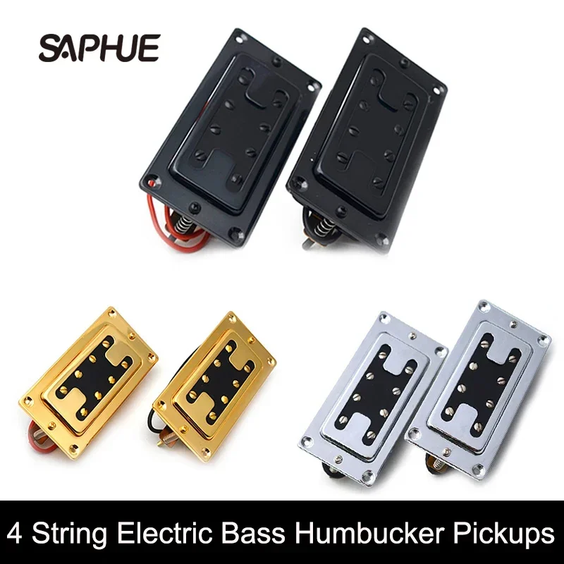 4-Saitiger Mini-Style Zweireihiger 8-Loch Elektrischer Bass Humbucker Tonabnehmer Hals-/Brücken-Tonabnehmer Schwarz Gold Chrom