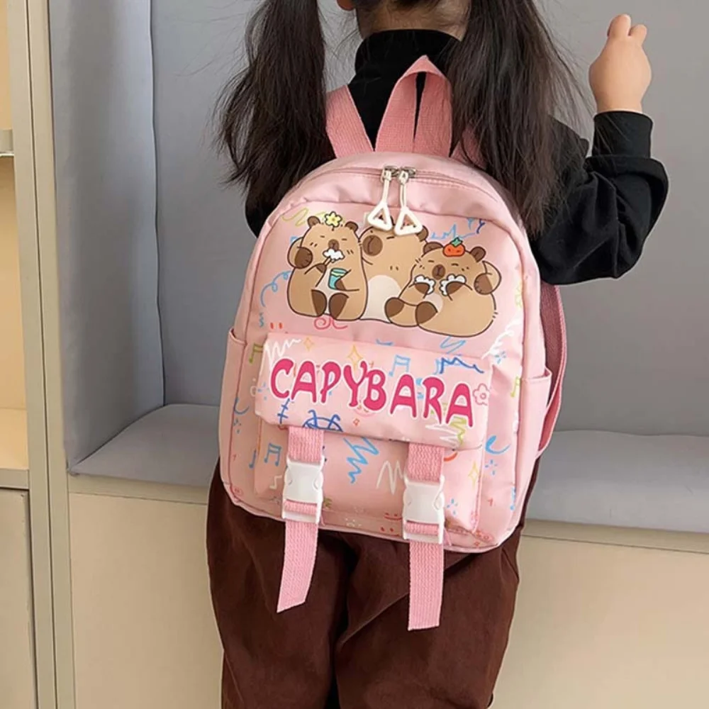 

Thickened Capybara Backpack Nylon Wide Straps Cartoon Animal Daypack Lightweight Multi Functional Large Capacity School Bag