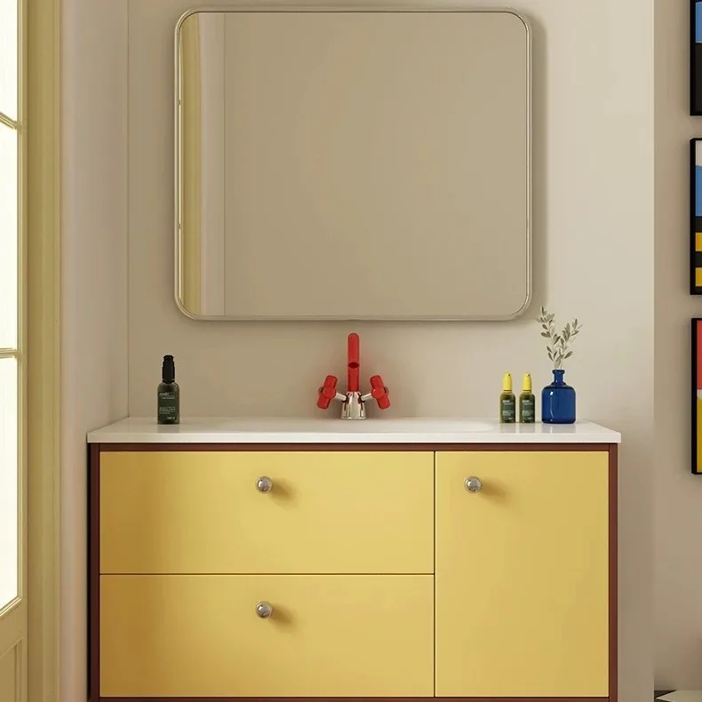 

Simple double style bathroom cabinet mirror cabinet combination ceramic integrated basin washbasin bathroom