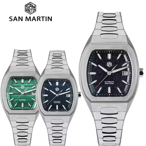 San Martin SN0145 39.5mm Men Dive Watch Tonneau Luxury Mineral Dial PT5000 SW200 Automatic Mechanical Sapphire Luminous Watches