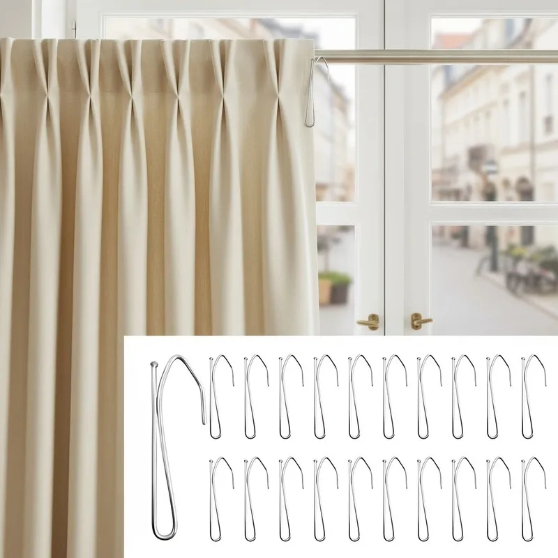 4 pcs Single Curtain Hooks, Silver Iron Material, suitable for Living Room Curtain Rod, Rust Resistant Durable