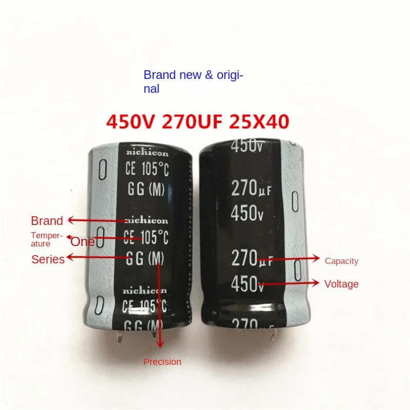 1PCS-20PCS 450V270UF 25X40 nichicon electrolytic capacitor 270UF 450V 25*40 GG series 105 degrees.