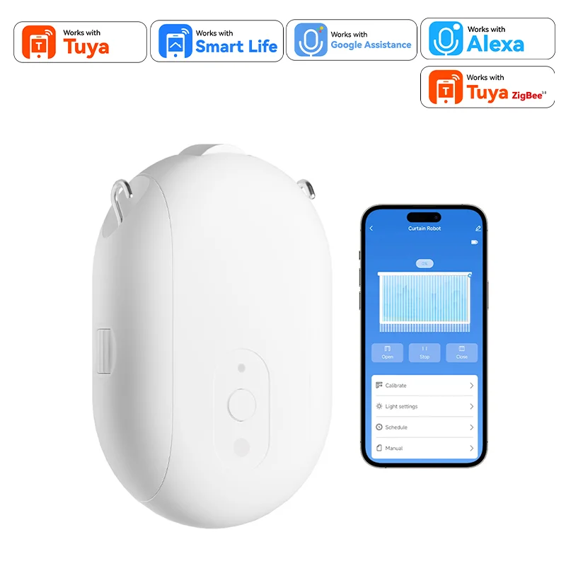 

Work with Tuya Smart Zigbee Curtain Motor with Hooks for T U Rail Smart Curtain Pusher Robot Support Siri Google Alexa Voice