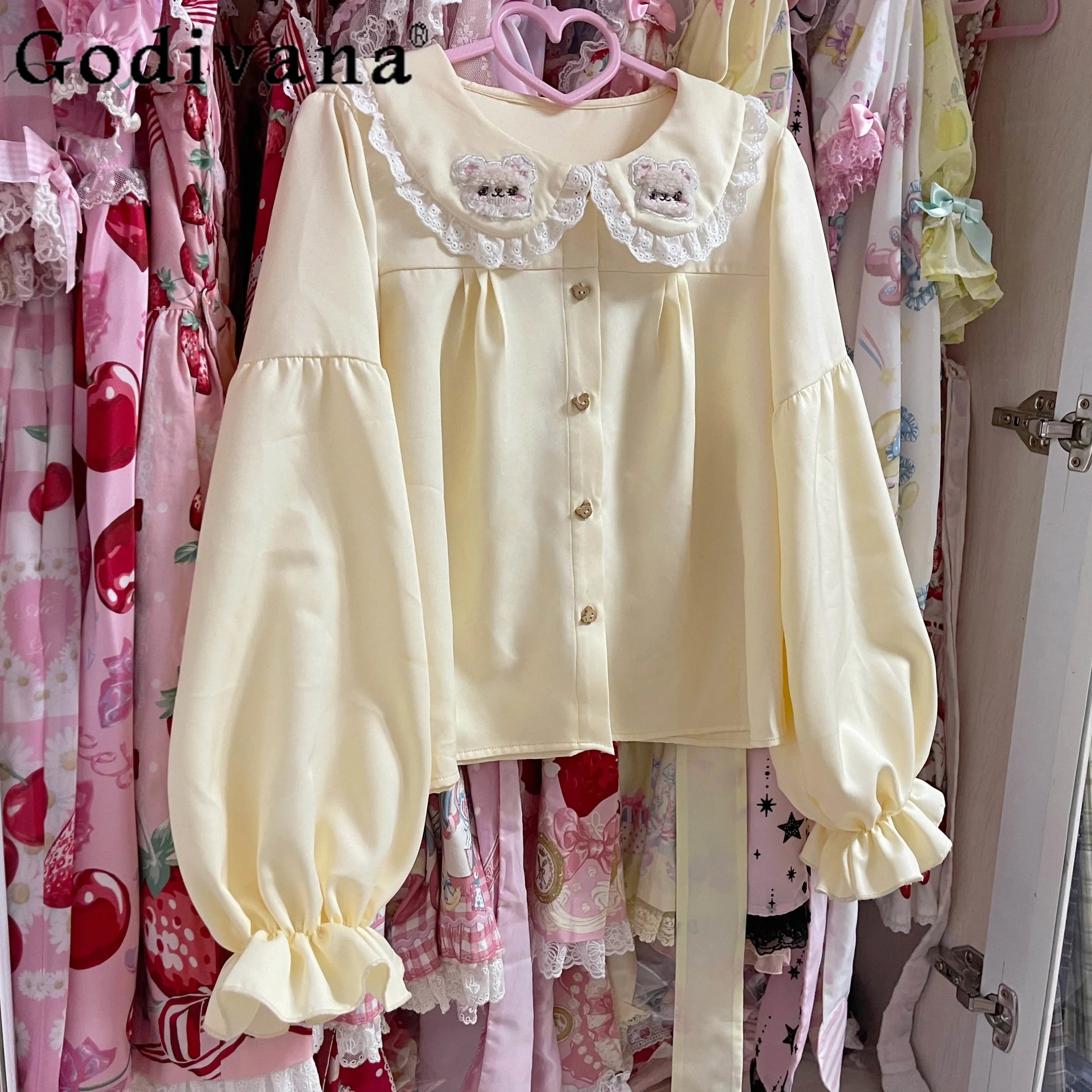 Originele Japanse stijl Lolita binnen shirt blouses Womens schattige zoete meisjes pop kraag Kawaii lange mouwen top lente nieuw