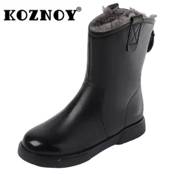 Koznoy 2cm 2024 buty do kostki ze skóry naturalnej krowa pluszowe ciepłe mokasyny duże rozmiary damskie wygodne wiosenno-jesienno-zimowe buty do kostek