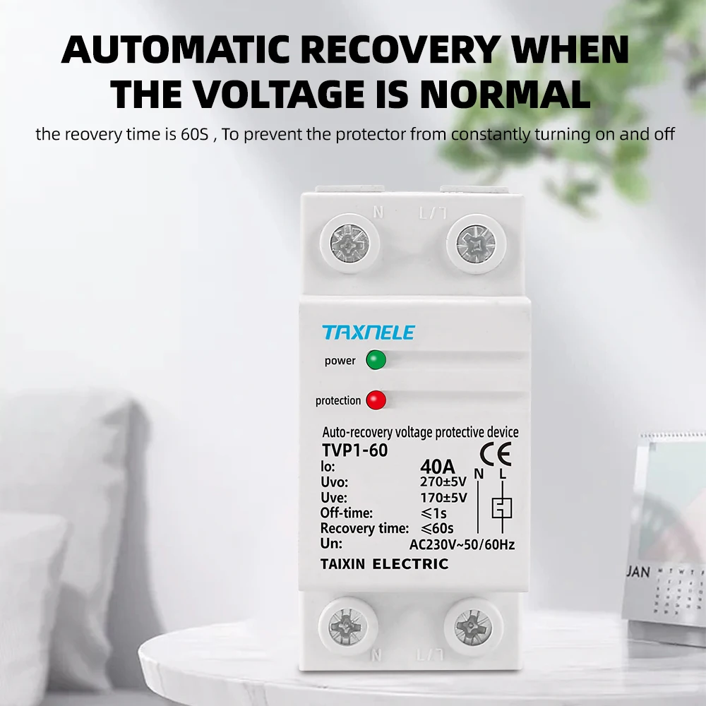 40A 63A 230V DIN Rail Automatic Recovery Reconnect Over Voltage and Under Voltage Protective Device Protection Relay