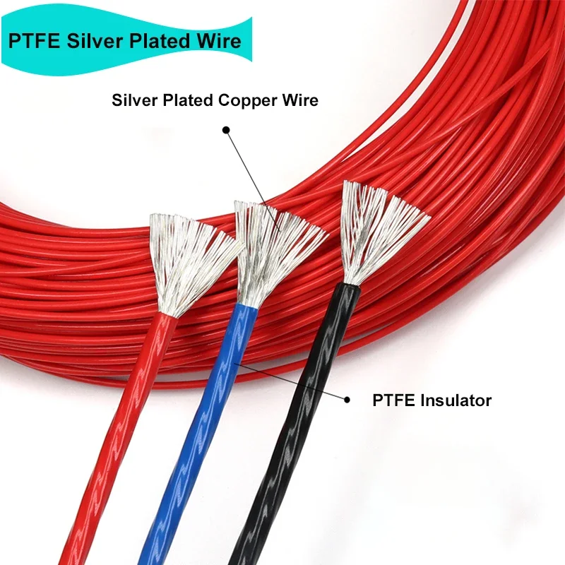 

5M/10M PTFE Silver Plated Wire 30AWG ~ 10AWG High Purity OFC Electronic HiFi Audio Speaker Headphone DIY Signal Copper Cable