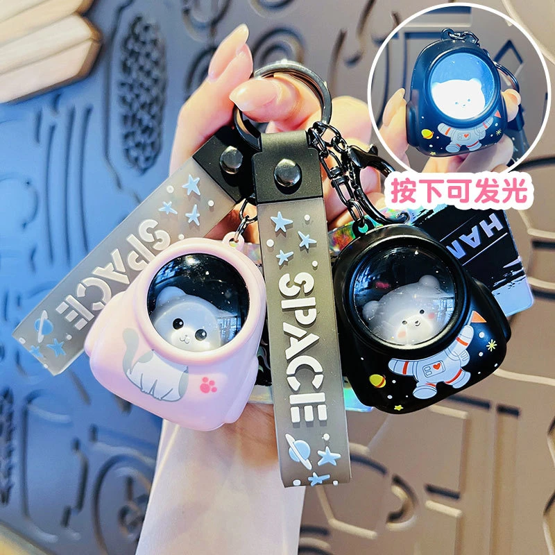 Original Light Up Backpack Nightlight Astronaut Bear Keychain Cartoon Cute Astronaut Couple Backpack Pendant