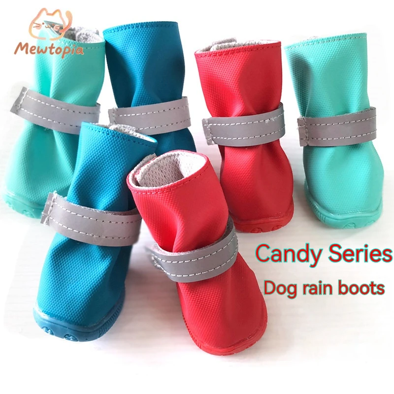 

New Trend Full Waterproof Pet Rain Shoes Non-Slip Wear-Resistant Soles Non-Shedding Leather Fabric Dog Outing Shoes
