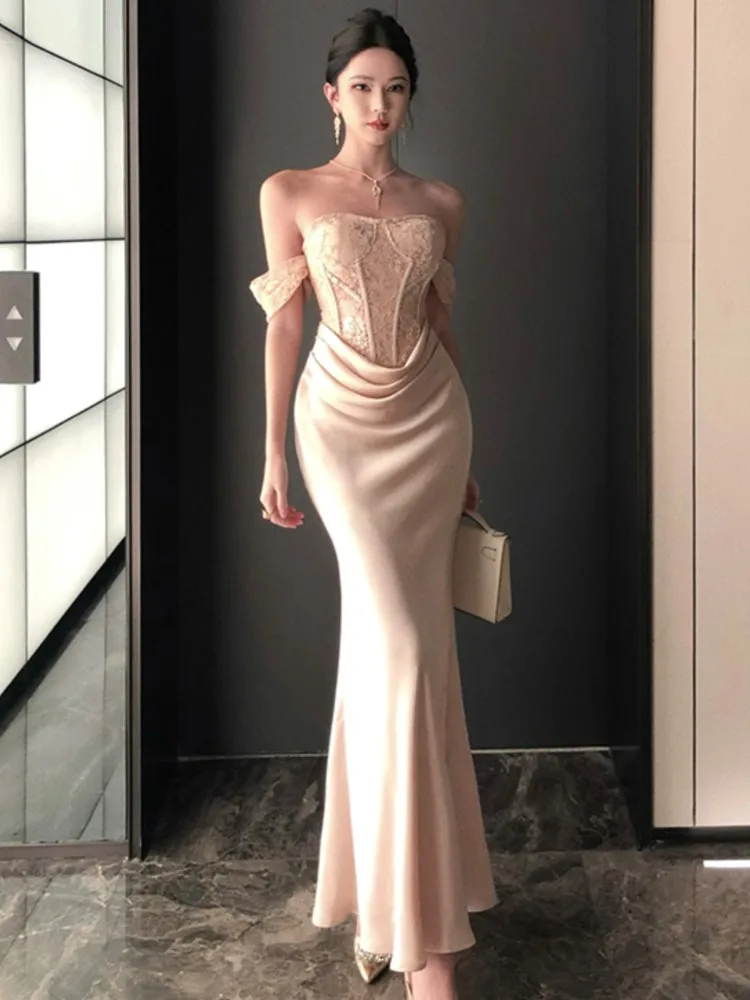 

Sexy Off Shoulder Womens Dresses Summer Spring Strapless Mermaid Evening Party Long Dress Birthday Prom Vestidos Female Clothing