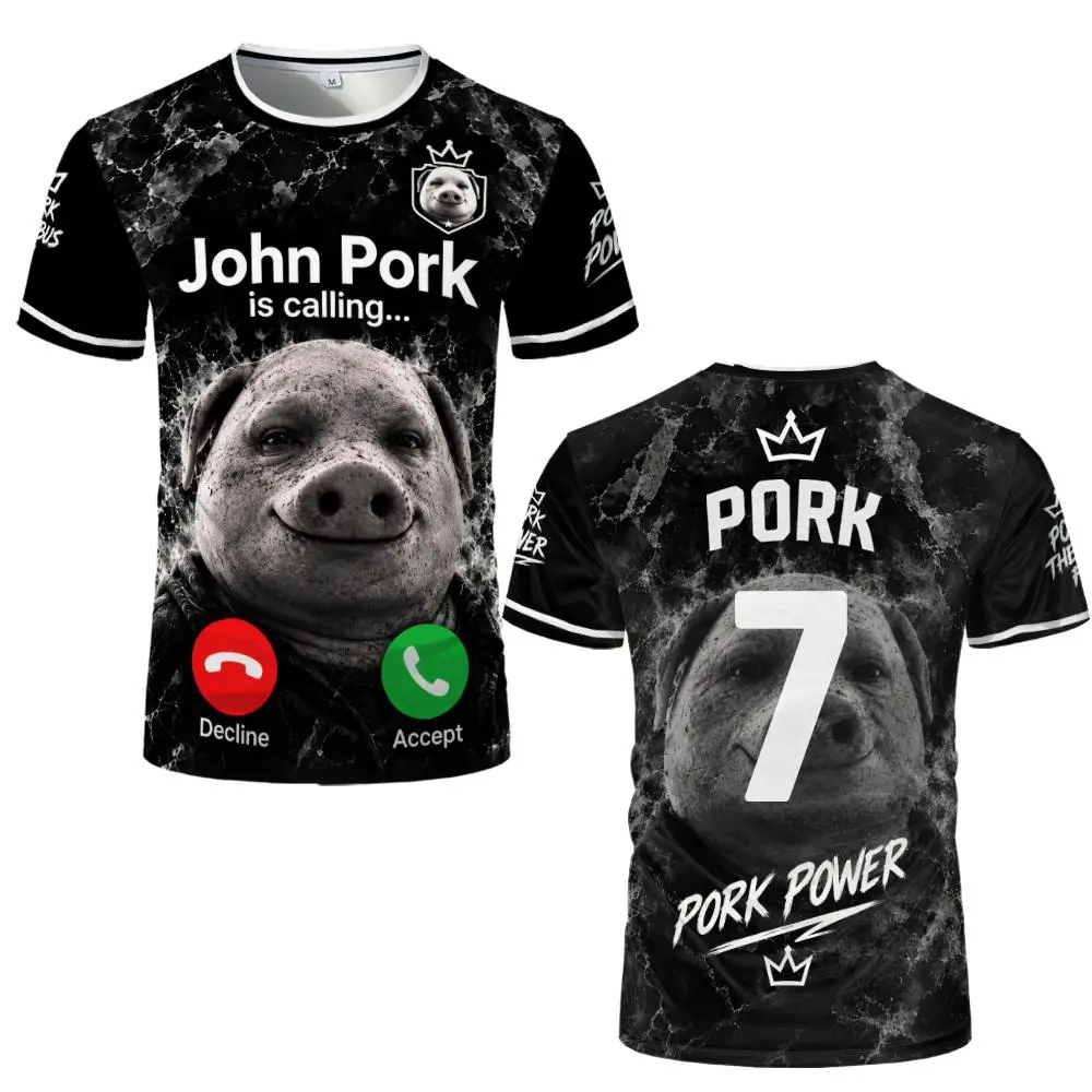 John Pork Is Calling 3D Print Jersey Men WomenFunny Ugly Pig Emoji T-shirts Y2K Outdoor Sports Quick Drying Customizable Tee