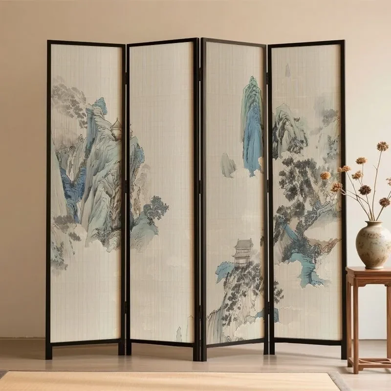 New Chinese Style Bamboo Woven Folding Screen Room Divider for Living Room Dining Room Decoration Background Wall Partition
