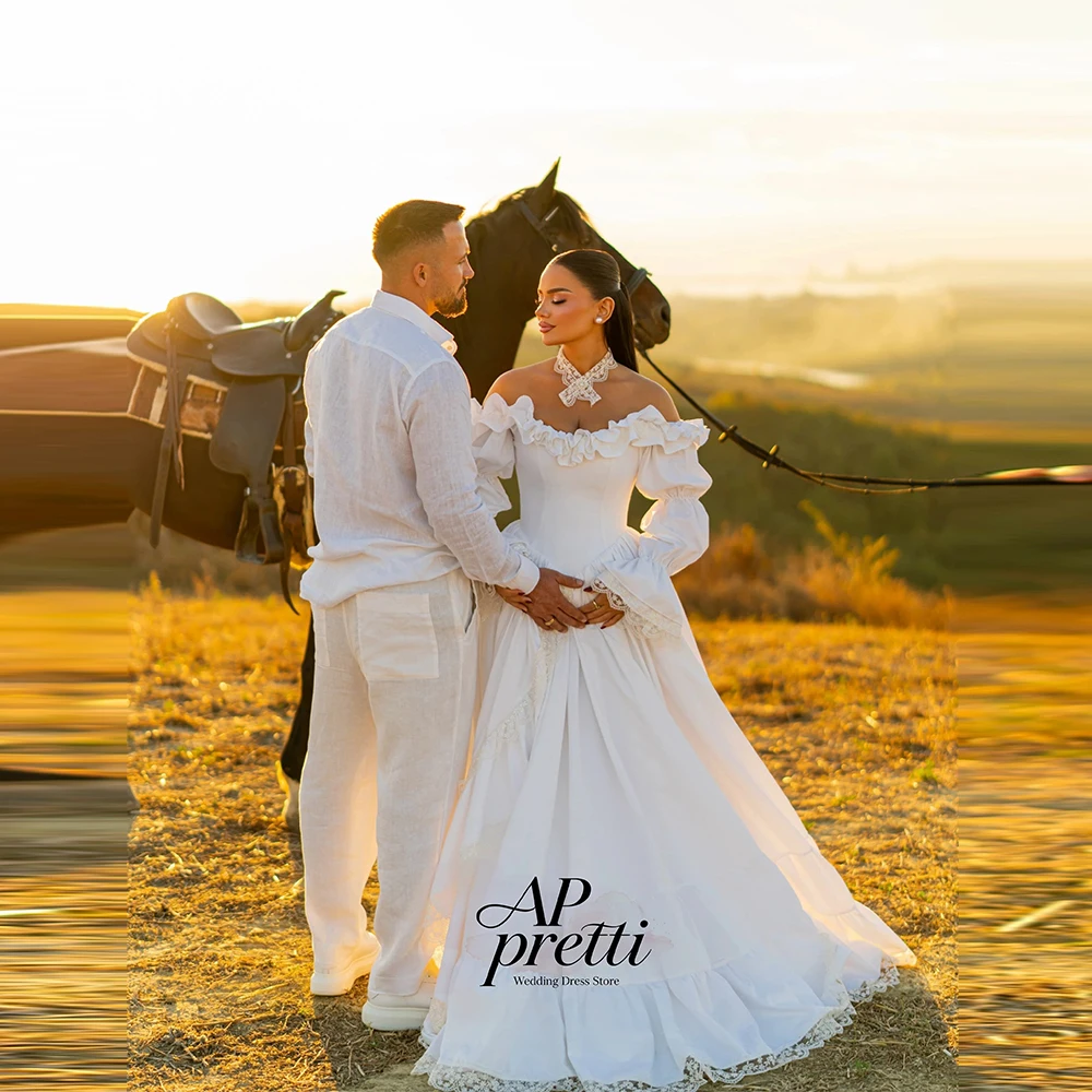 AP Pretti Romantic Taffeta Bridal Gown Strapless Customized Full Sleeve Floor-Length 2026 A-line Wedding Dresses For Women