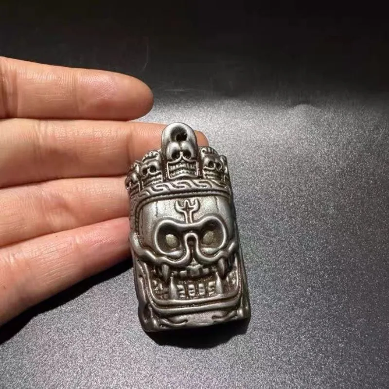 Tibetan Meteorite Skull PendantAntique Tektite Carved Amulet Vintage Back Cloud Bead ClipExotic Ethnic Collectible Jewelry Charm