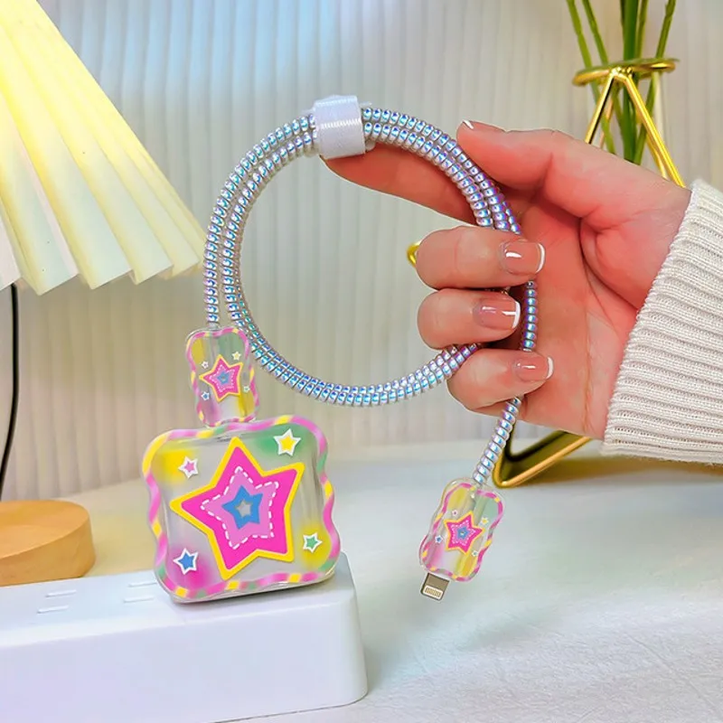 Cute Cartoon Wave Cable Protector For iPhone 12/13/14 18W/20W US Adapter Fast Charger Case Lightning Cable Protective Cover
