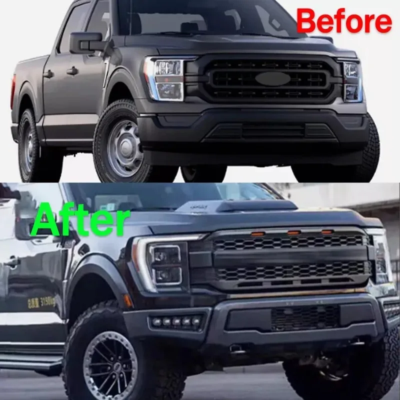 

Raptor Style Set Front Bumper Lower Mesh W/LED Lights Front Bumper For F150 F-150 2021-2023