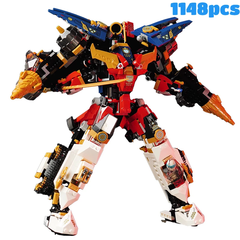 1148pcs Ultra Combo Mech Building Blocks 4in1 Aircraft Tank Robot Mecha Compatible 71765 Ninja Bricks Toys For Boy Gifts