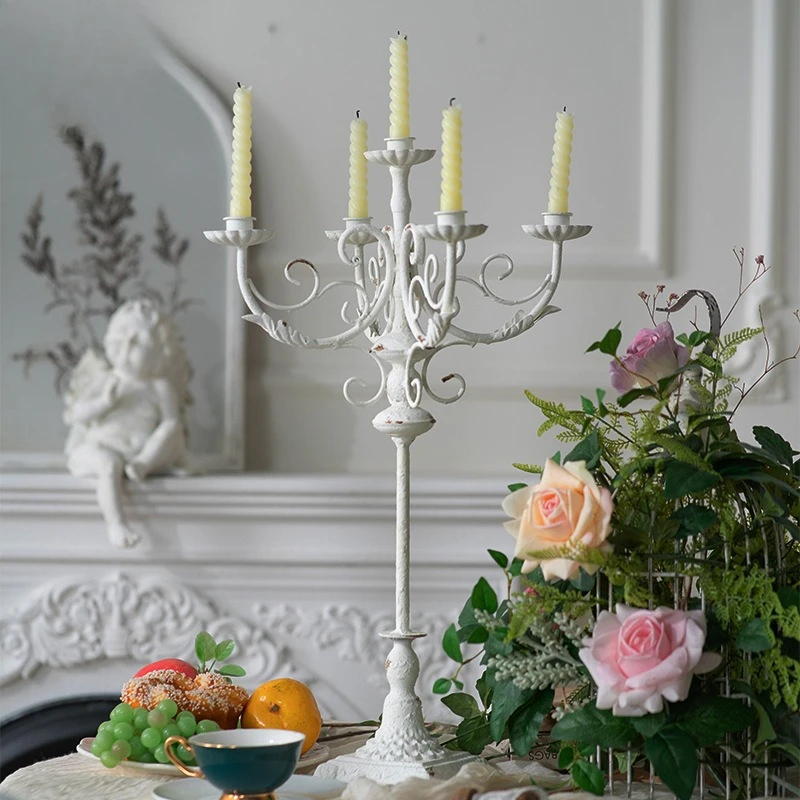 

French romantic wrought iron desktop candle holder European court style retro ornament restaurant candlelight dinner candle