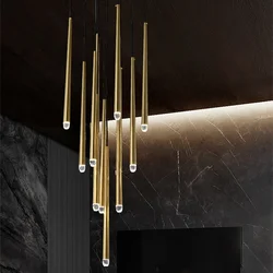 American Retro Led G9 Pendant Chandelier Modern Villa Stairs Suspend Lamp Home Decor Gold Luminaria Lamparas Lighting