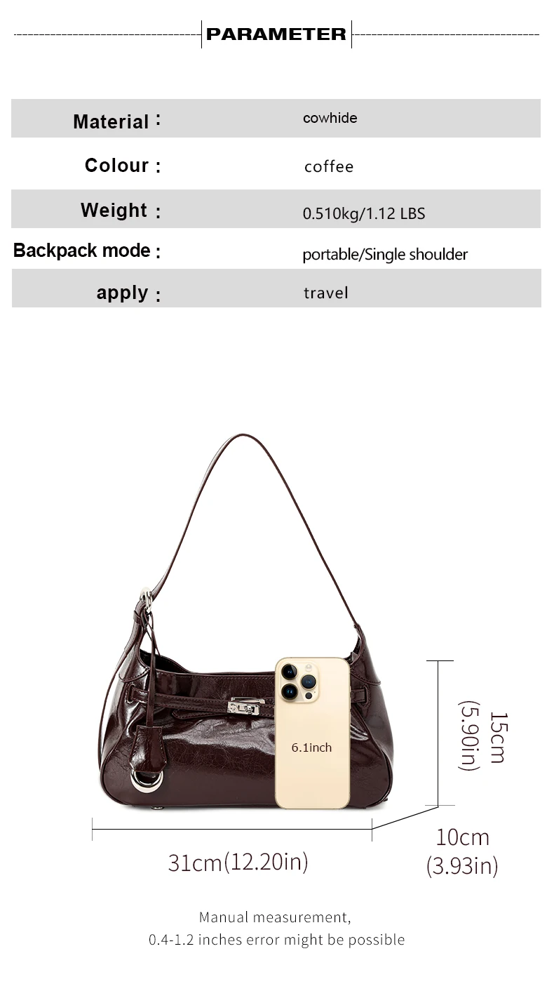 Aidrani Damen-Schultertasche aus echtem Rindsleder mit Anhänger, geräumige Crossbody-Reisetasche im Hobo-Stil – Detail 4