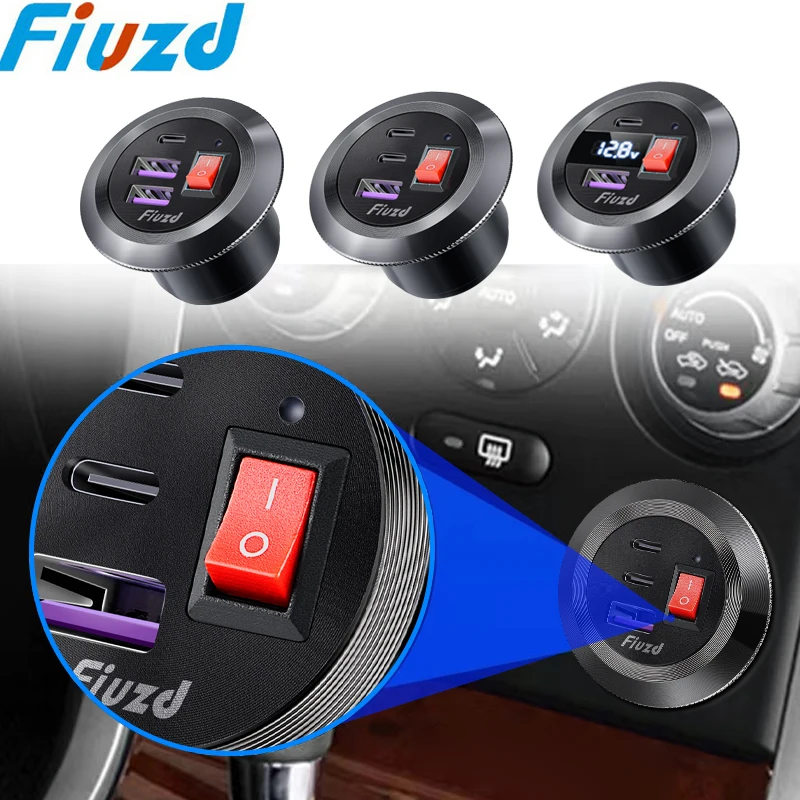 SOCKET Metal built-in usb car usb outlet 3.0 socket Car Charger Socket PD3.0 Two QC3.0 Ports with Touch Switch Fast Car Adapter