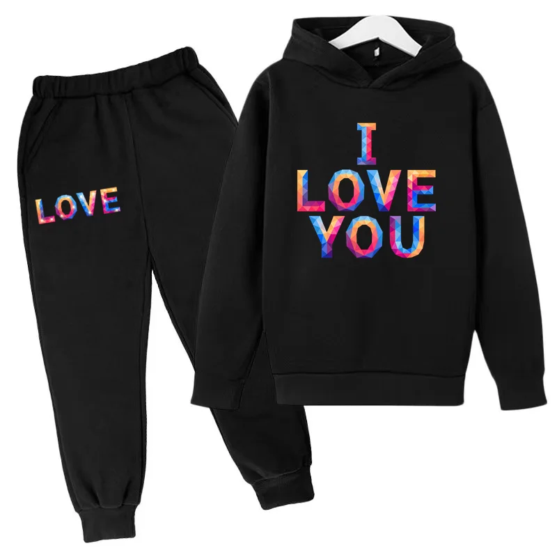 

Children's Clothing Hoodie 3-12Y I LOVE YOU Print Sweatshirt Top +Trousers 2P Boys Girls Toddler Sports Coat Charming Casual Set