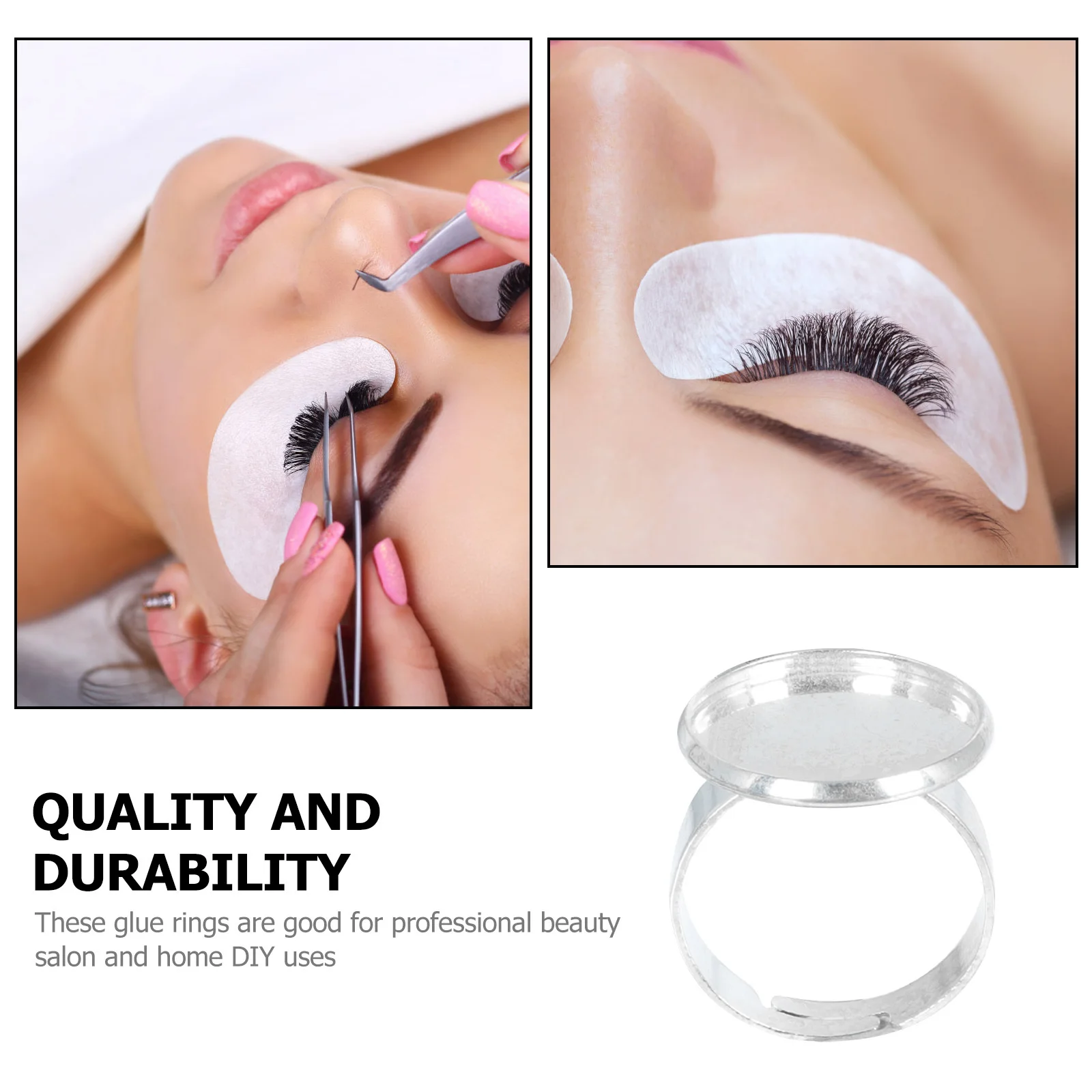 2 szt. Pierścieni do kleju do rzęs, posrebrzane metalowe uchwyty do przedłużania rzęs, profesjonalne narzędzia do salonów kosmetycznych i do użytku domowego DIY.