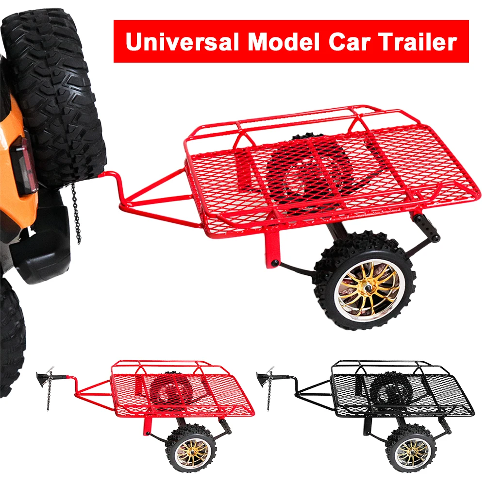 1:10 RC Trailer for Traxxas RC4WD SCX10 Metal Trailer Climbing Car Modified Simulation Trailer with 2 Tires For 1/10 Rc Crawler