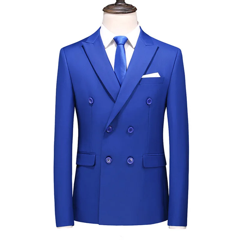 

KIDWHXR 2026 Brand Fashion Men Double Breasted Tuxedo Business Suit Male Slim Fit Korean Casual Clothing Men's Casual Blazers