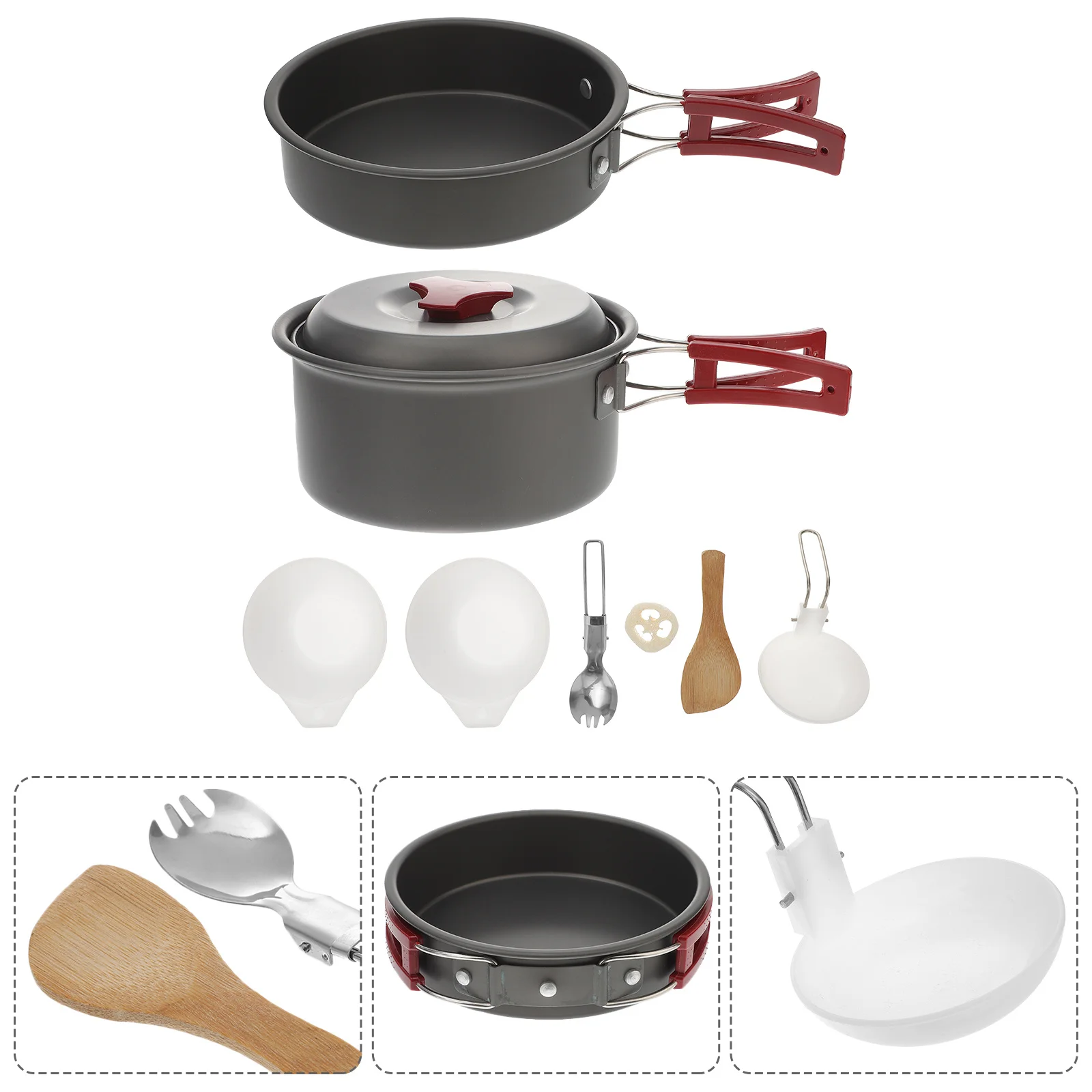 

1Set Foldable Handle Outdoor Cookware Aluminum Camping Pot Pan Set Cooking Kit for 1-2 People Picnic Hiking Camping Cookware Set