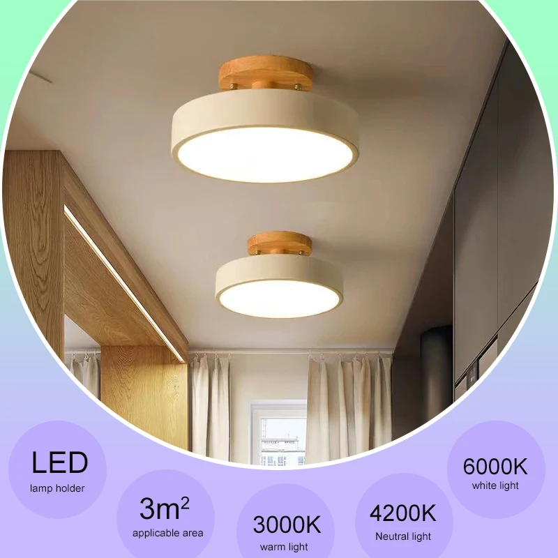 

Nordic Round LED Ceiling Lamp Modern Creative Wooden Porch Staircase Balcony Home Children's Room Aisle light