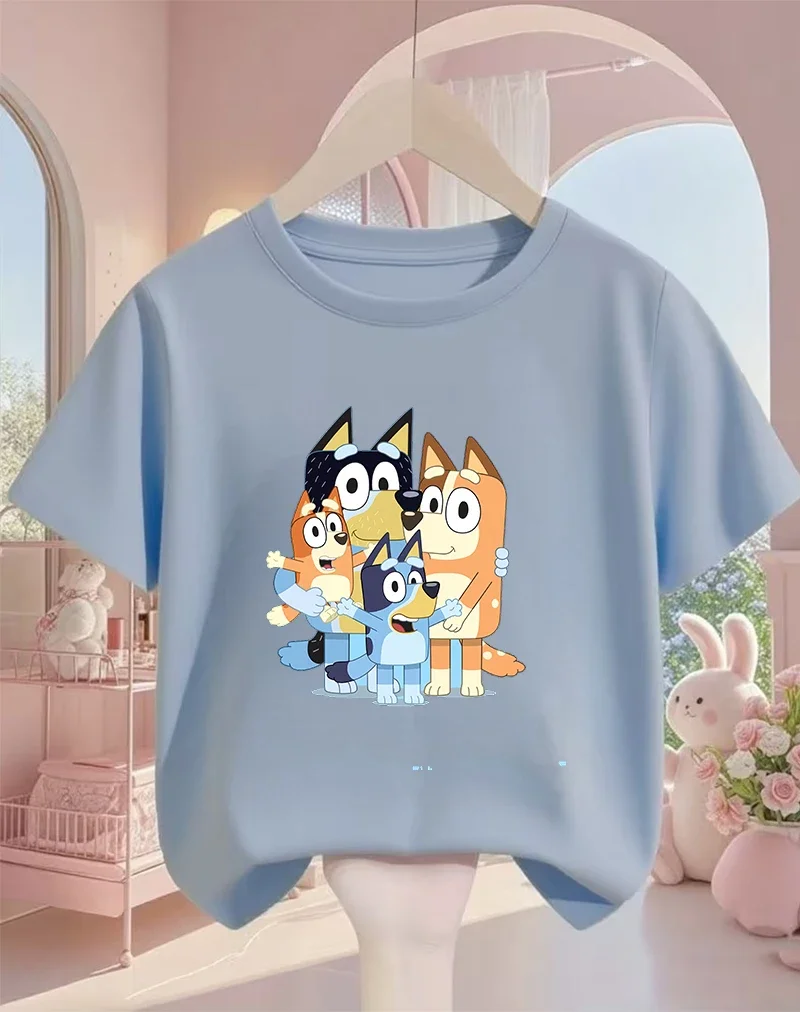 

Футболка в уличном стиле для мальчиков и девочек Bluey, модная летняя повседневная одежда с героями мультфильмов, удобные топы для детей от 3 до 14 лет