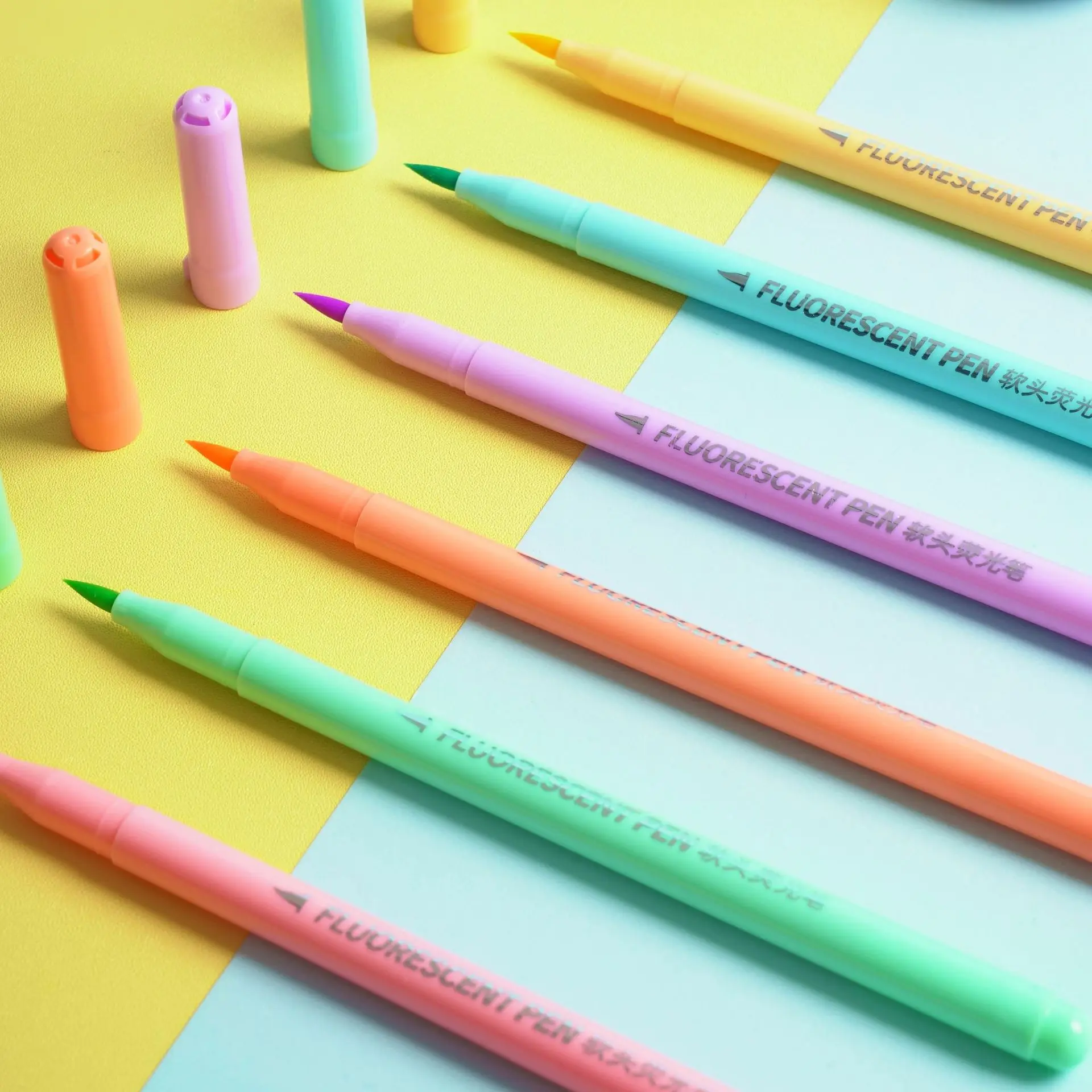 6 Colors Brush Pens Calligraphy Marker Pastel Highlighter Water Color Pen For Lettering Sketching Scrapbooking Art Supplies