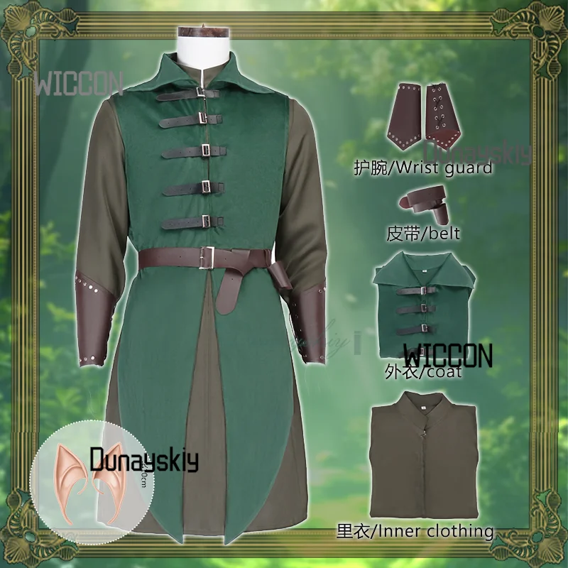 

Костюм эльфа для косплея, мужской костюм в стиле панк в стиле ретро, средневековый костюм, искусственные уши эльфа, карнавальная вечеринка, маскировка эльфа на Хэллоуин