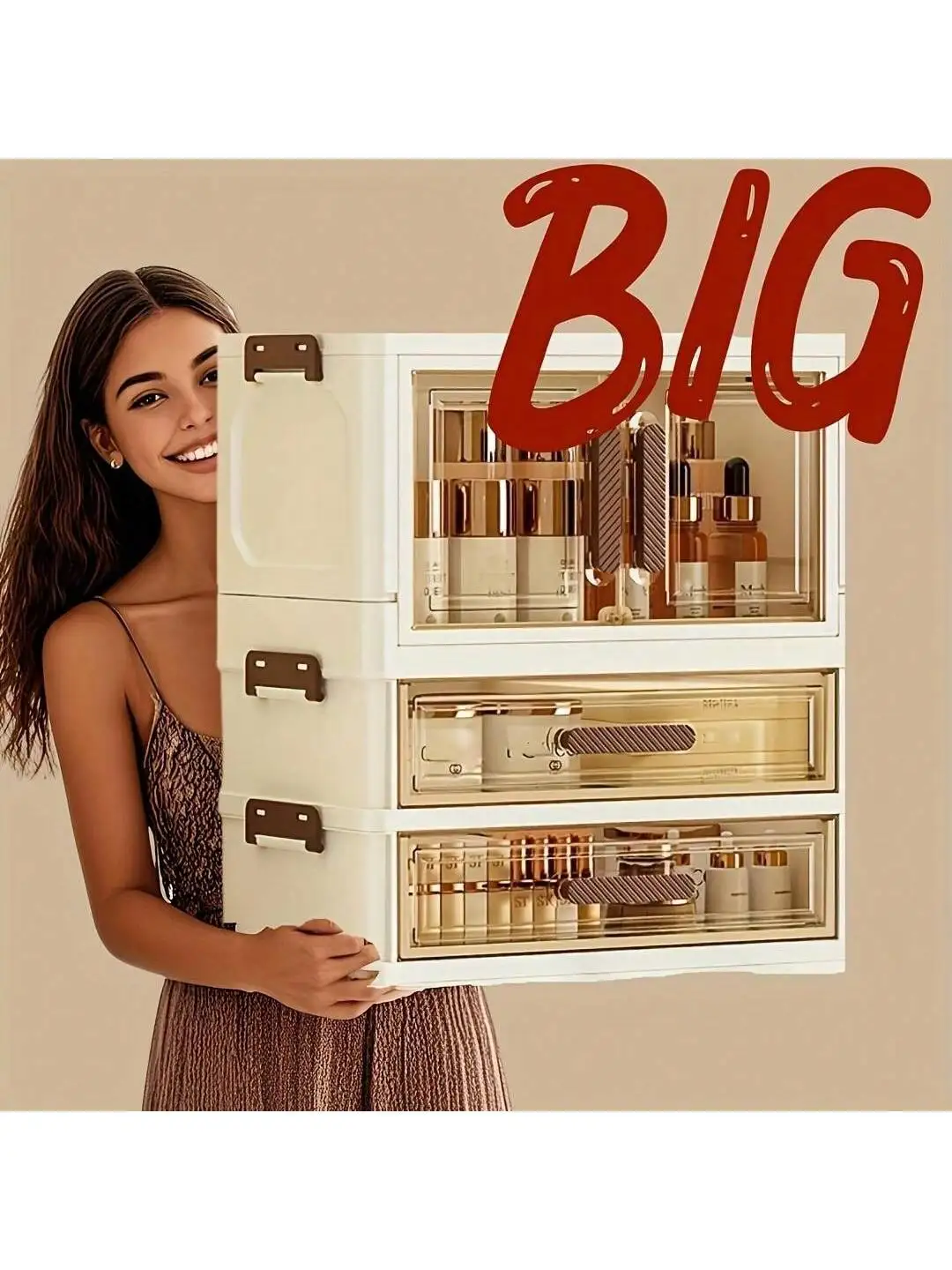 

2025 1pc Foldable Clear Cosmetic Cabinet - Large Capacity Drawer Organizer for Skincare & Documents