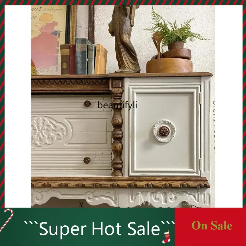 

A506 Боковой шкаф Американский декоративный шкаф старый европейский твердый деревянный резной цветок прихожая прихожая шкаф
